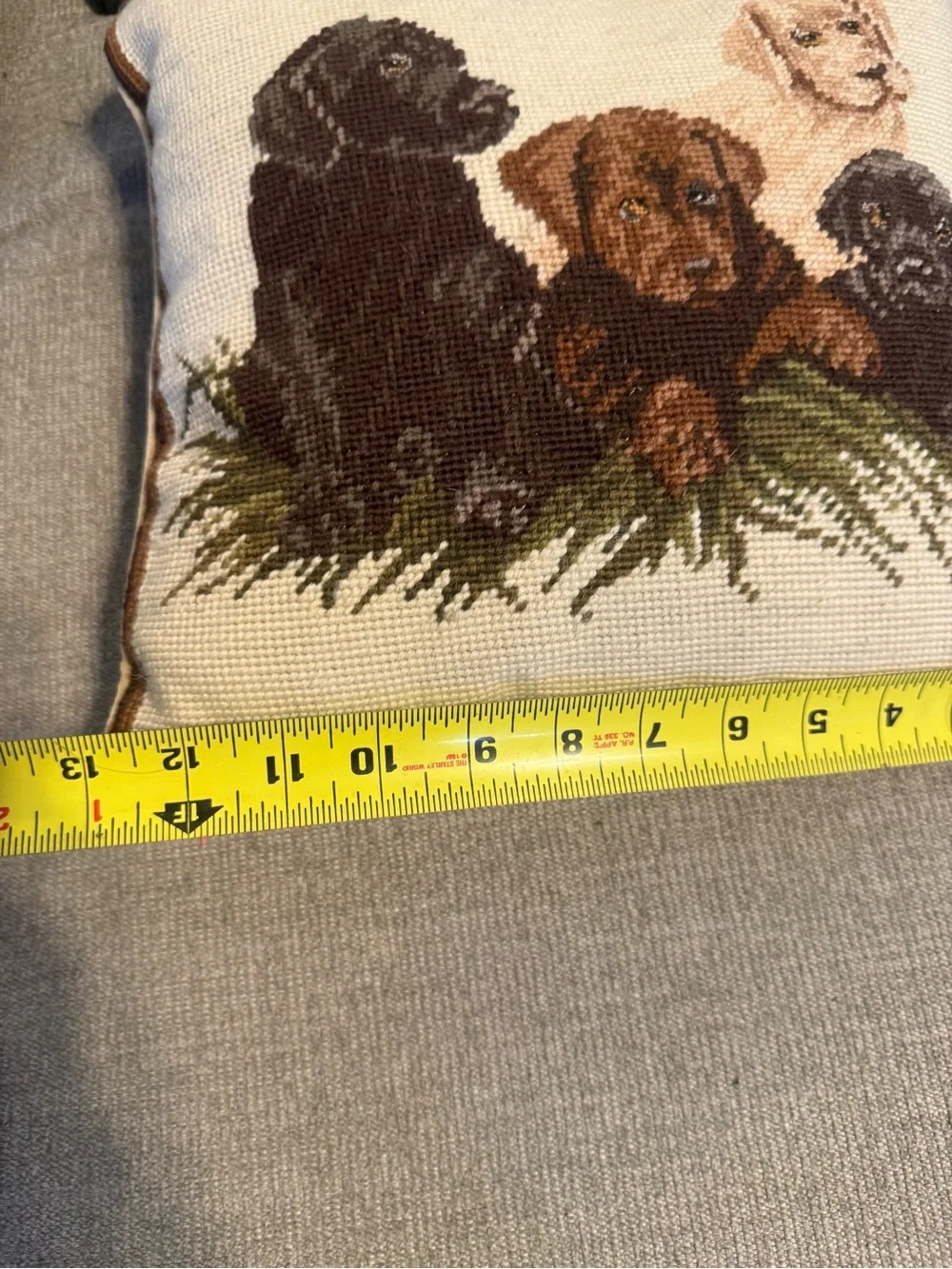 Vintage Needlepoint 12”x 12” Lab puppies Decorative Throw Pillow